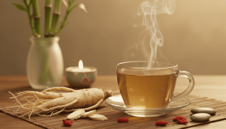 Dampfende Tasse Ginseng-Tee für Stressabbau und Immunstärkung